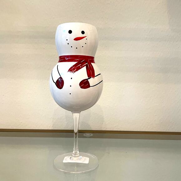 Hand-Painted Snowman Christmas Wine Glass Festive Holiday New - Picture 9 of 10
